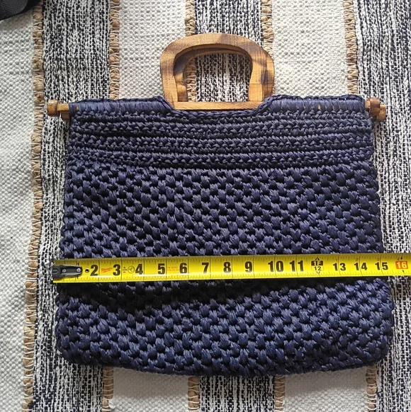 Walborg Made In Italy Woven Tote with Wood Handles Vintage - Picture 7 of 10